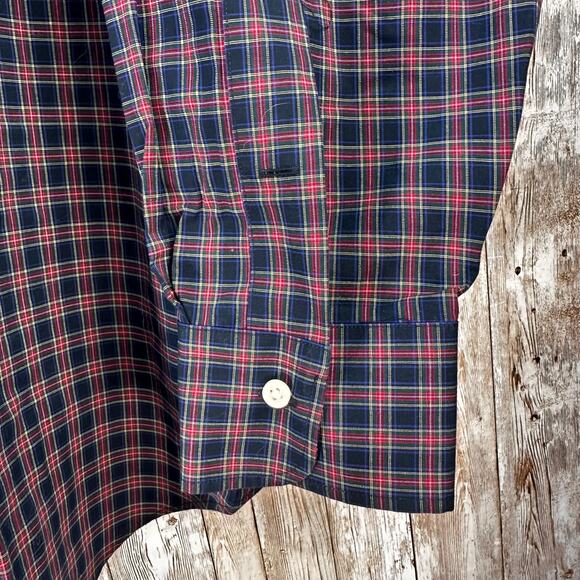 Lauren Ralph‎ Lauren Button Up Shirt Mens size 18 34/35 Navy Red Classic Plaid - Picture 4 of 7